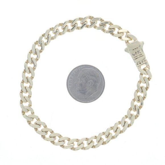 Yellow Gold Cubic Zirconias Curb Chain Men's Bracelet 7" 14k Round .25ctw - Picture 6 of 7